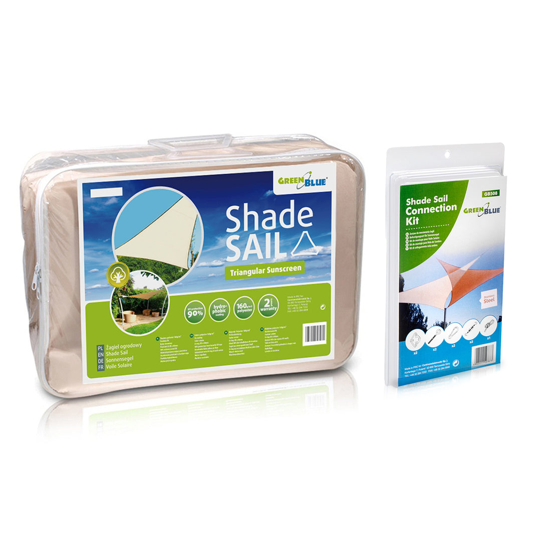 Żagiel ogrodowy zacieniacz UV GreenBlue, poliester, 3,6m trójkąt, kremowy, hydrofobowa powierzchnia, GB500 + GB508