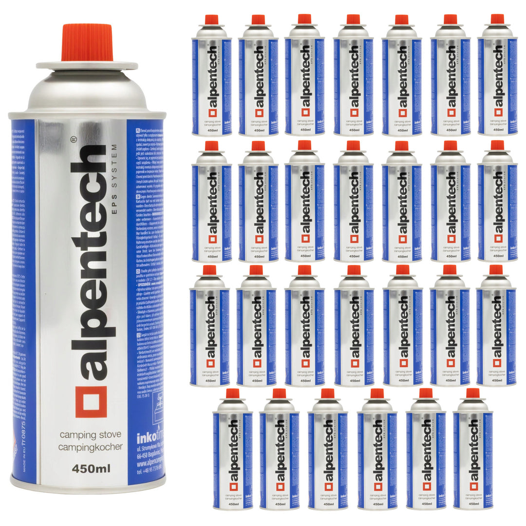 Kartusz gazowy 450ml Alpentech, zgodny z normą EN417, izobutan, System EPS, IK301, 28 sztuk