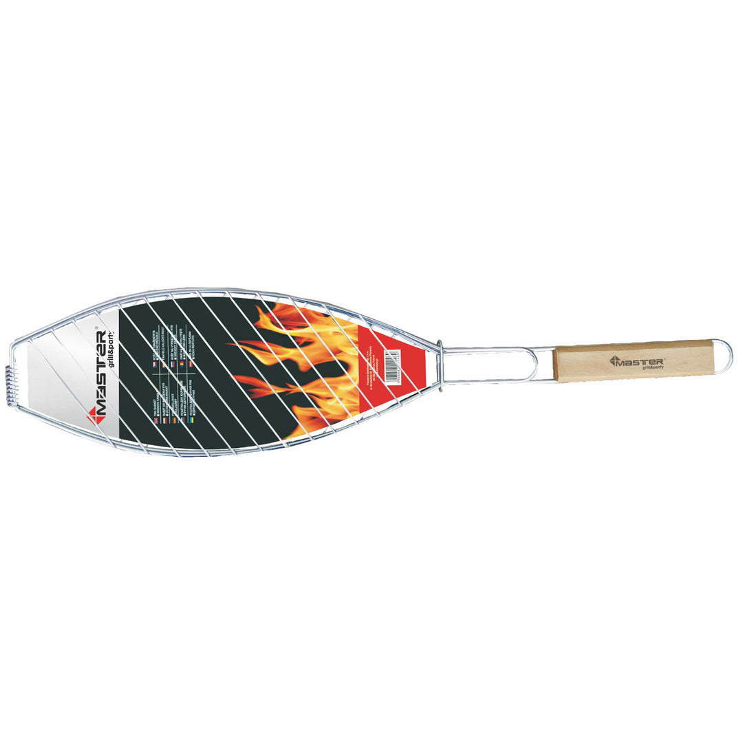 Ruszt do pieczenia ryb Master Grill & Party, stal chromowana, drewniana rączka, 68cm, MG148A