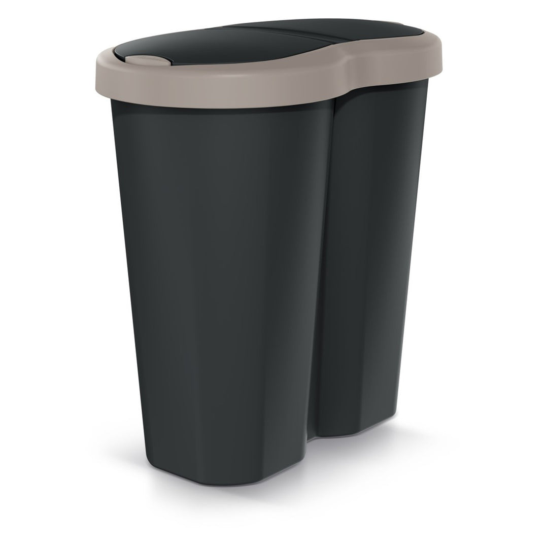 Kosz na śmieci Compacta R Duo, brąz/czarny, pojemność 40L, jedna komora, dwie pokrywki, NDRF40-WG5C_S411