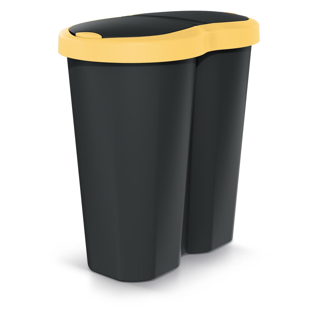 Kosz na śmieci Compacta R Duo, żółty/czarny, pojemność 40L, jedna komora, dwie pokrywki, NDRF40-1215C_S411