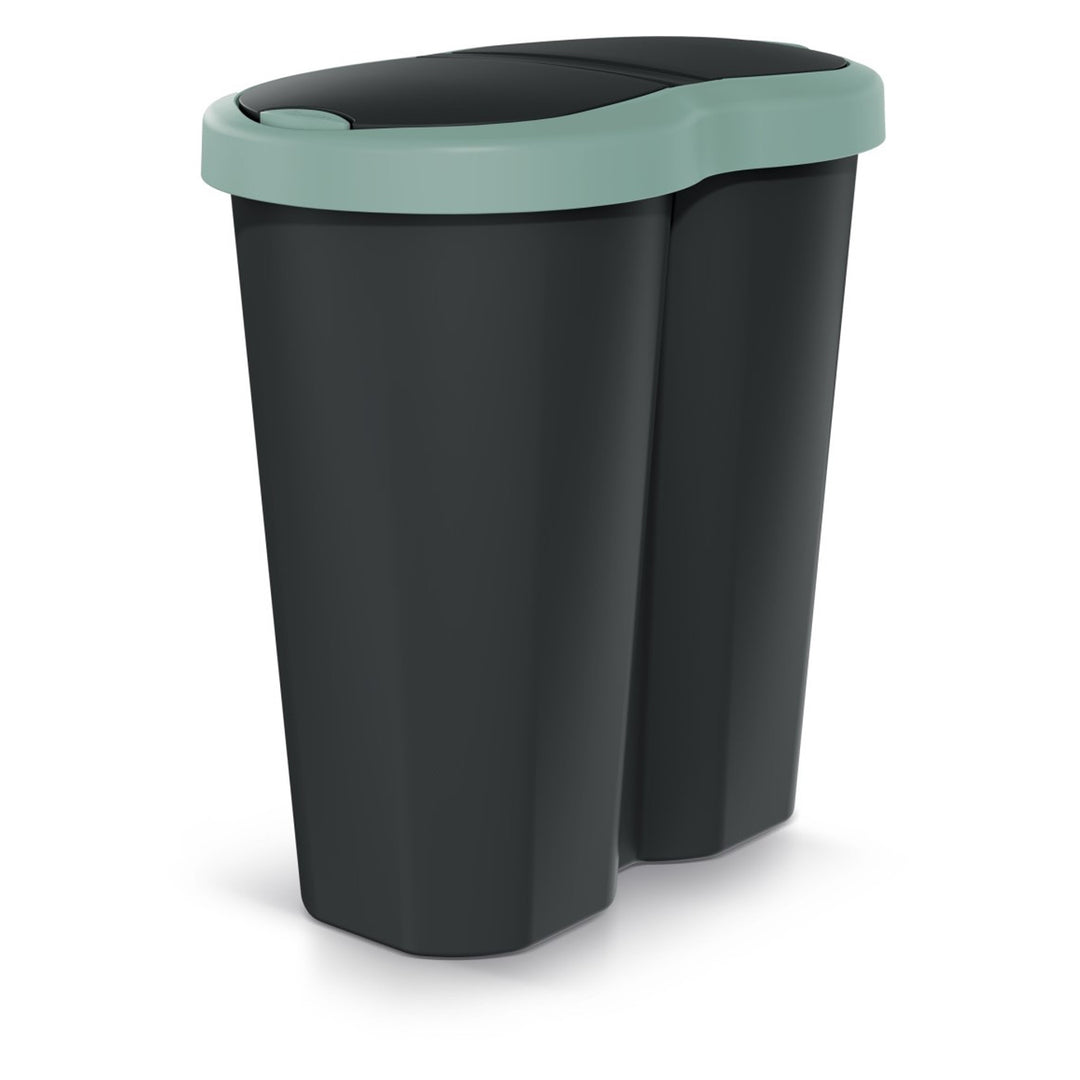 Kosz na śmieci Compacta R Duo, zielony/czarny, pojemność 40L, jedna komora, dwie pokrywki, NDRF40-5575C_S411