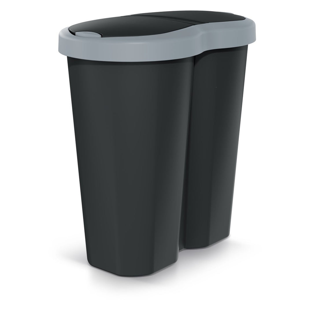 Kosz na śmieci Compacta R Duo, szary/czarny, pojemność 40L, jedna komora, dwie pokrywki, NDRF40-429U_S411