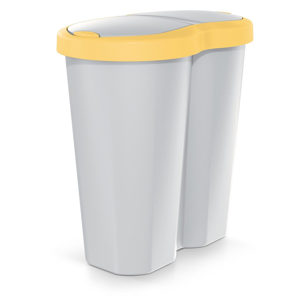 Kosz na śmieci Compacta R Duo, żółty/popielaty, pojemność 40L, jedna komora, dwie pokrywki, NDRF40-1215C_427C