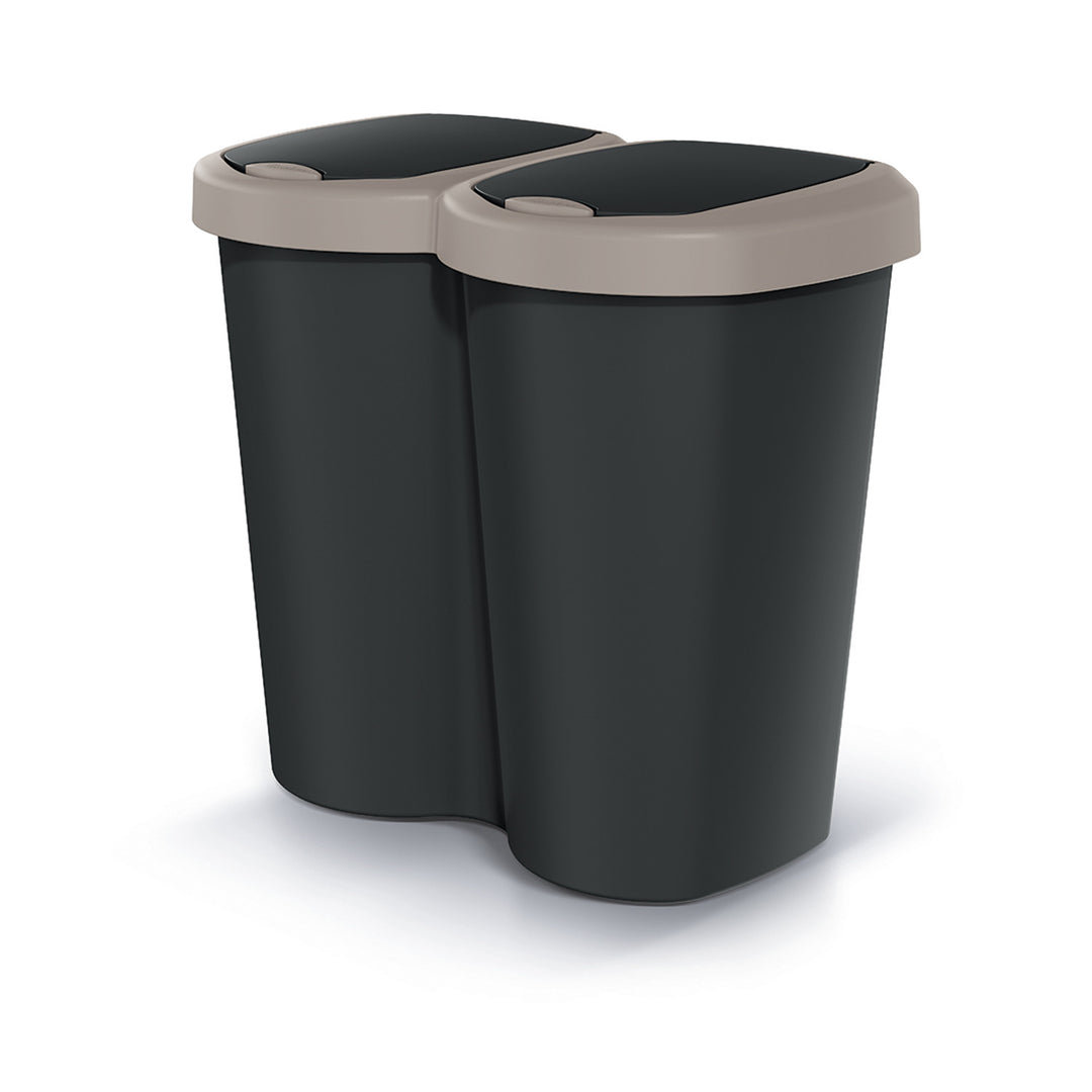 Kosz na śmieci Compacta B Duo, brąz/czarny, pojemność 40L, jedna komora, dwie pokrywki, wersja przyścienna, NDBS40-WG5C_S411