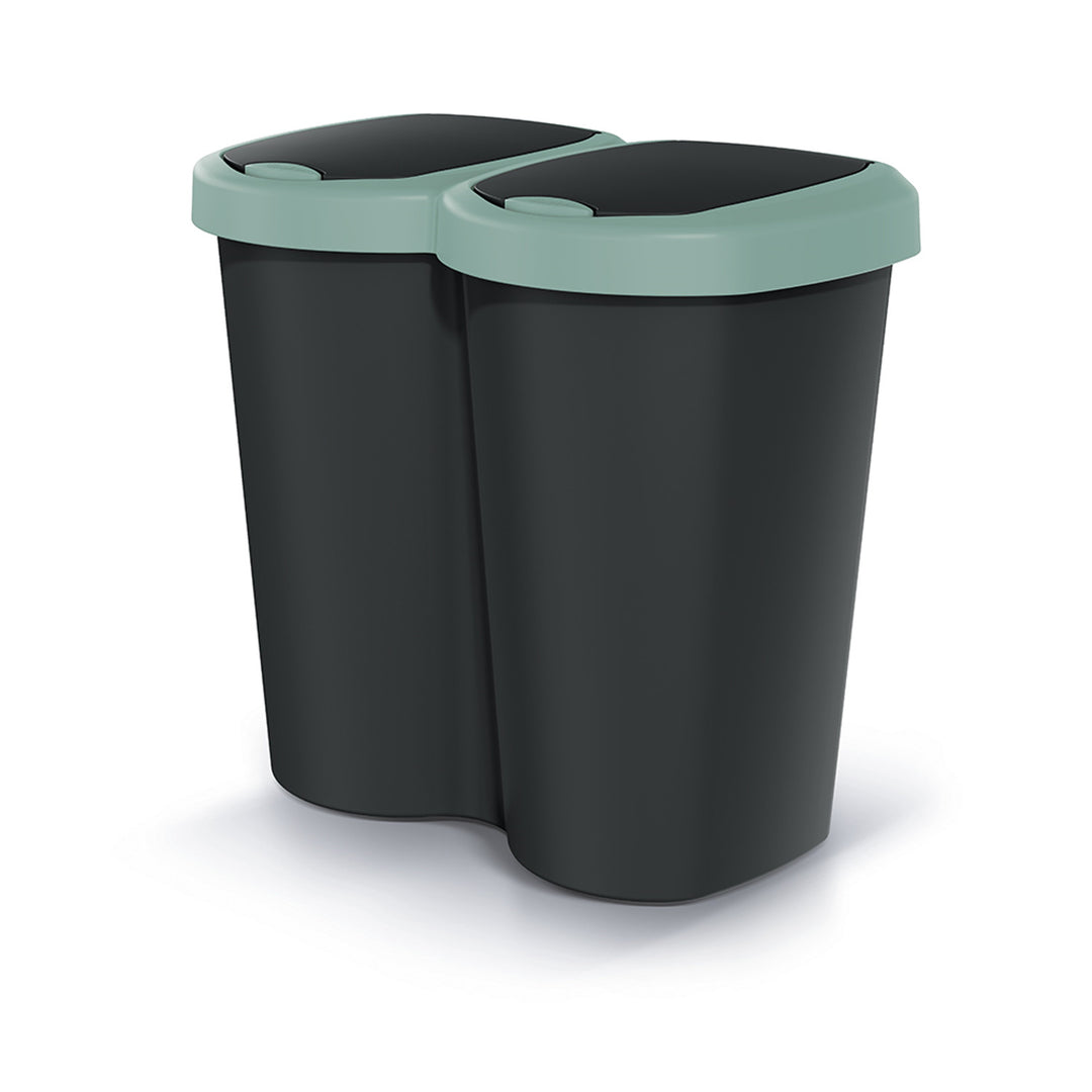 Kosz na śmieci Compacta B Duo, zielony/czarny, pojemność 40L, jedna komora, dwie pokrywki, wersja przyścienna, NDBS40-5575C_S411
