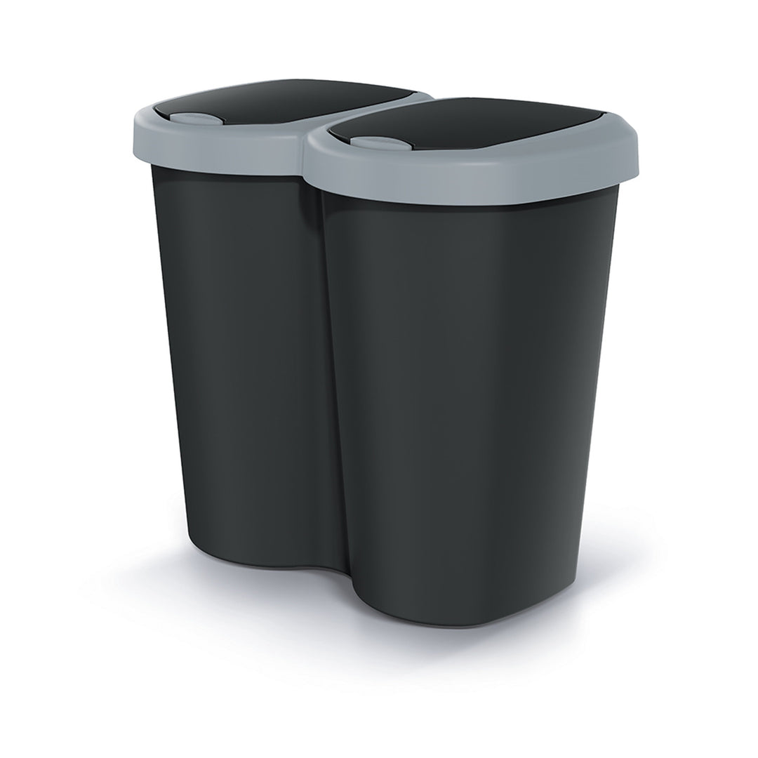 Kosz na śmieci Compacta B Duo, szary/czarny, pojemność 40L, jedna komora, dwie pokrywki, wersja przyścienna, NDBS40-429U_S411
