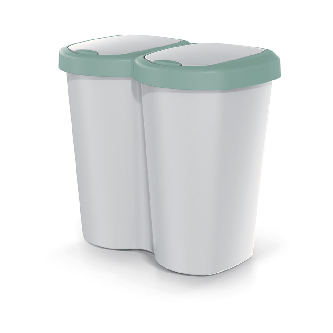 Kosz na śmieci Compacta B Duo, zielony/popielaty, pojemność 40L, jedna komora, dwie pokrywki, wersja przyścienna, NDBS40-5575C_427C