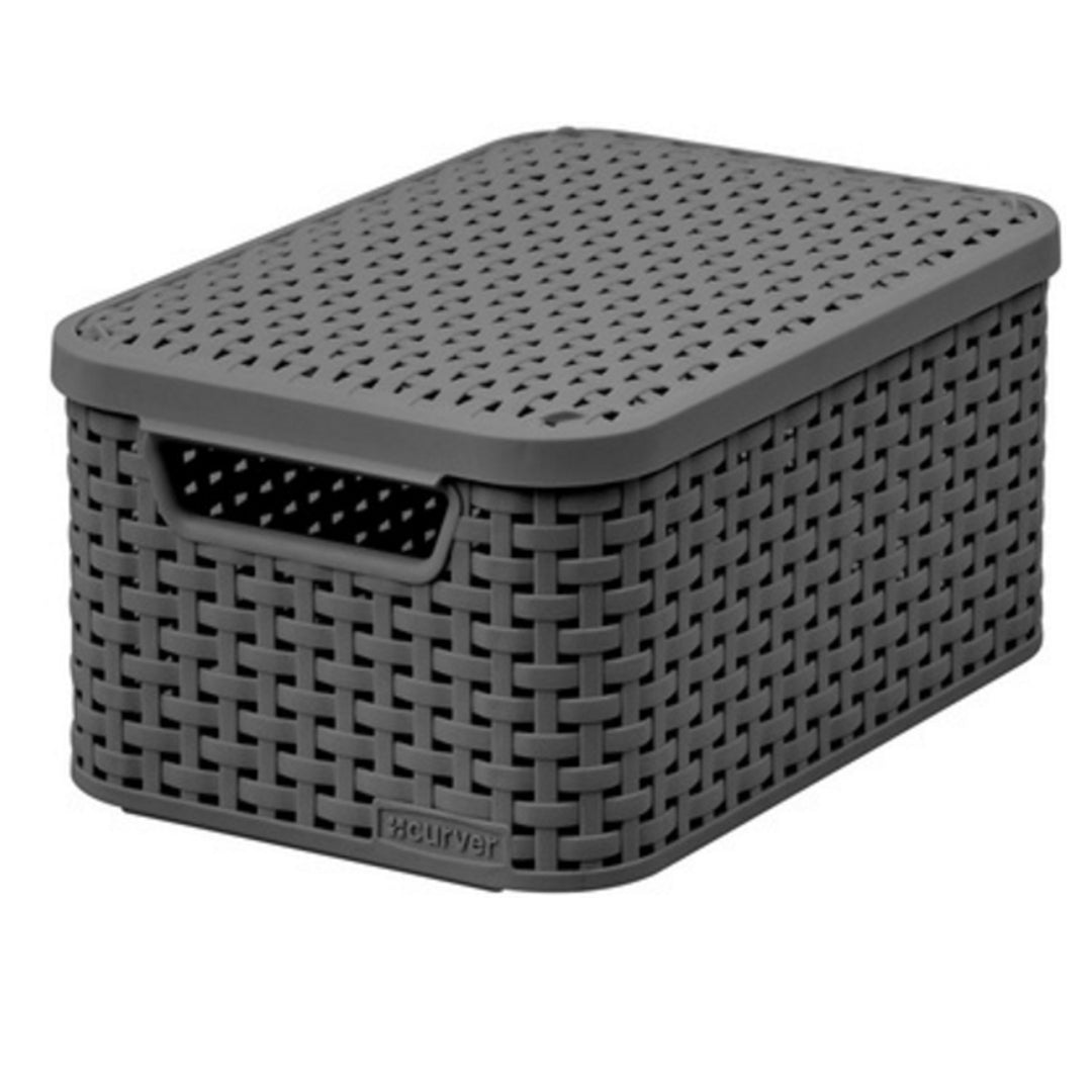 Koszyk Curver, uniwersalny, z pokrywą, ciemny szary, Rattan Style M
