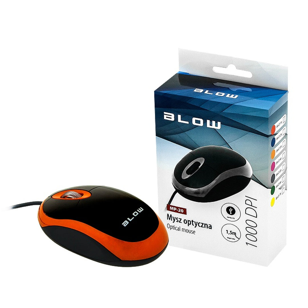 Mysz optyczna Blow, USB, 1000 DPI, pomarańczowa, MP-20