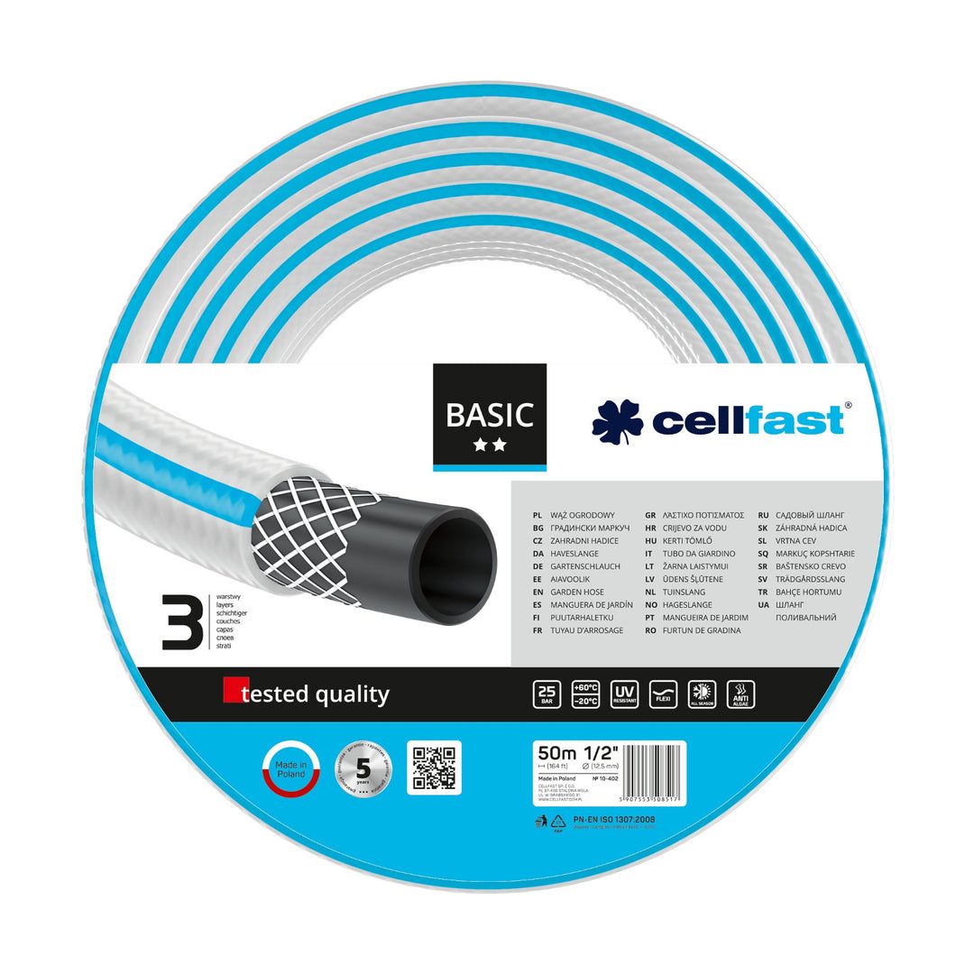 Wytrzymały wąż ogrodowy 3-warstwowy Cellfast Basic 1/2" 50m