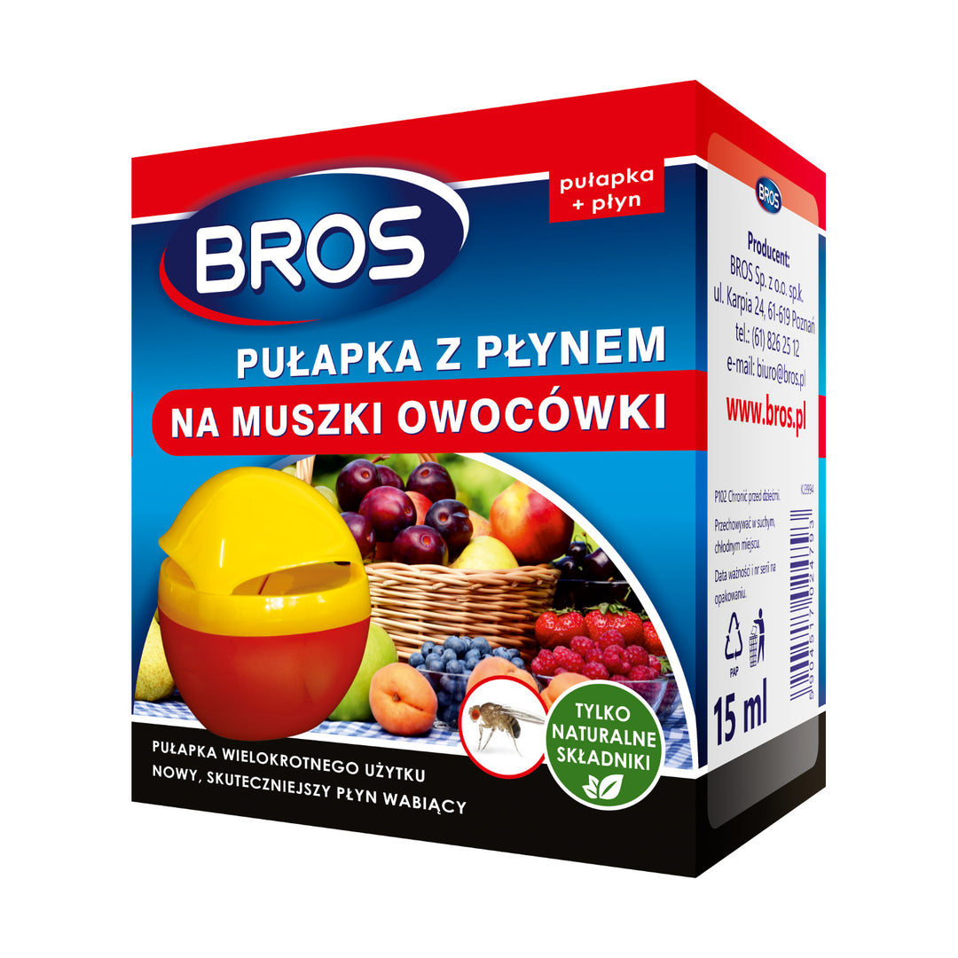 Pułapka z płynem na muszki owocówki Bros- urządzenie wielokrotnego użytku