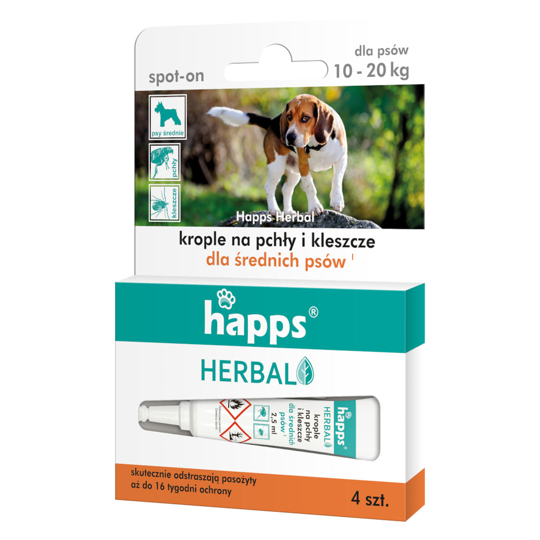 Krople na pchły i kleszcze dla średnich psów Happs Herbal