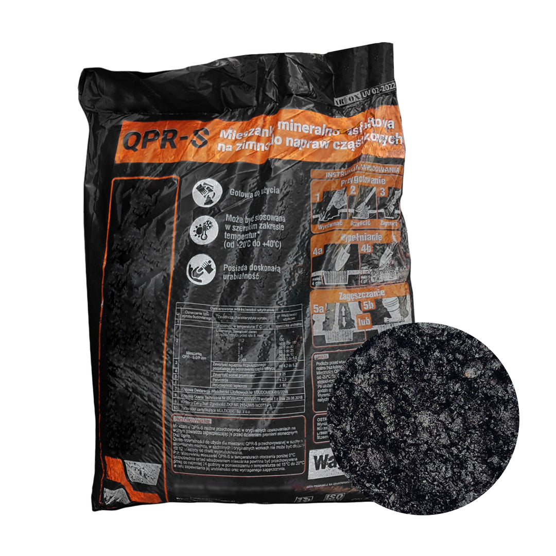 Asfalt na zimno Budomex, mieszanka mineralno-asfaltowa, do napraw powierzchni drogowej, 25 kg