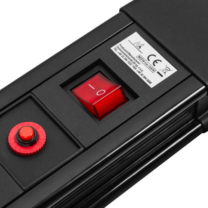 Listwa zasilająca Maclean, przedłużacz 10 gniazd, 2 włącznikami, zabezpieczenie i sygnalizacja przeciążenia, 3680W, MCE10