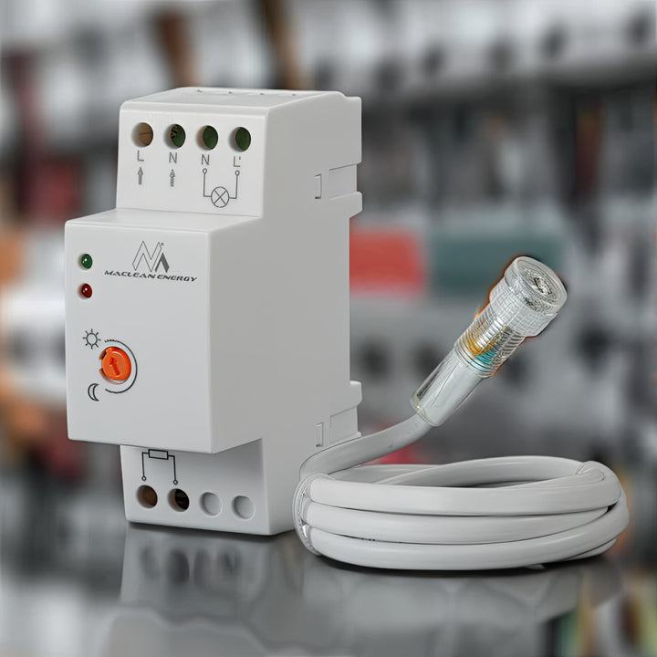 Wyłącznik zmierzchowy Maclean,na szynę DIN, z zewnętrzną sondą, 220-240V/AC, 50Hz, 20A, MCE83