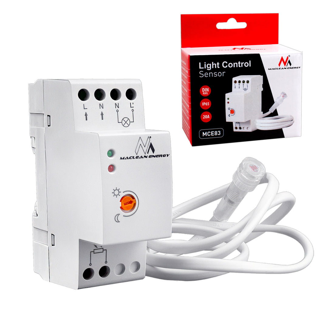 Wyłącznik zmierzchowy Maclean,na szynę DIN, z zewnętrzną sondą, 220-240V/AC, 50Hz, 20A, MCE83