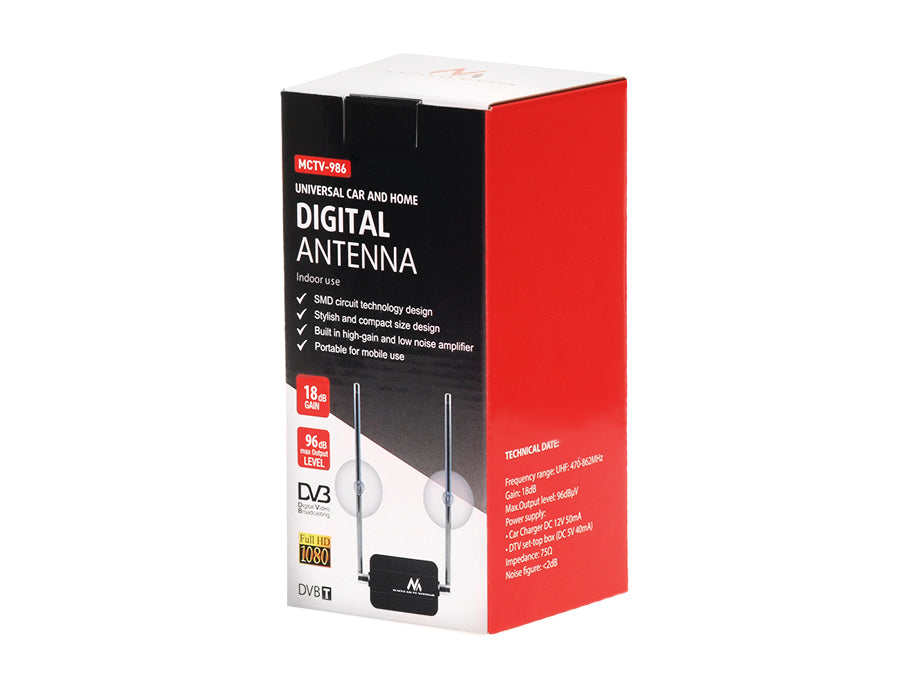 Antena TV DVB-T/T2 HEVC uniwersalna Maclean, wzmacniacz, zasil. 5V lub 12V, MCTV-986