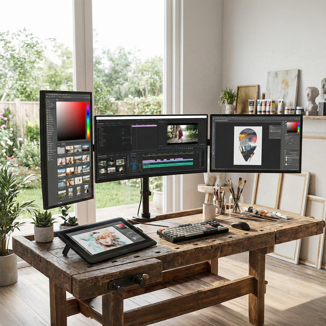 Uchwyt biurkowy na 3 monitory LCD Maclean, podwójne ramiona, VESA 75x75 oraz 100x100, 13"-27", 8kg, MC-691