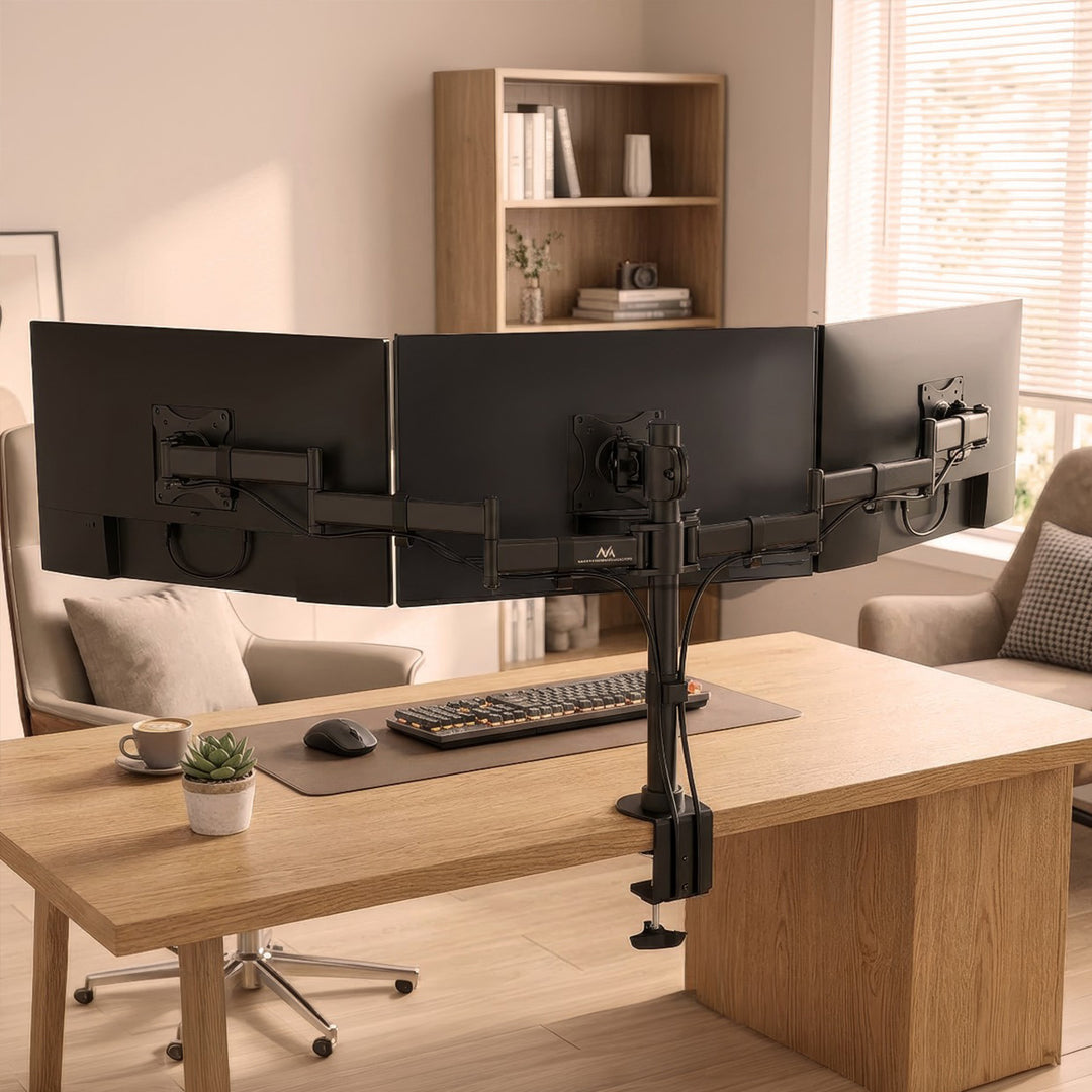 Uchwyt biurkowy na 3 monitory LCD Maclean, podwójne ramiona, VESA 75x75 oraz 100x100, 13"-27", 8kg, MC-691