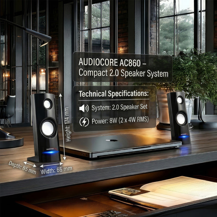 Głośniki komputerowe 8W zasilanie USB Black Audiocore AC860