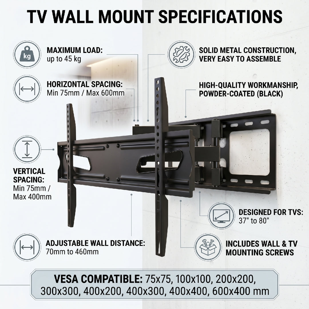 Uchwyt do telewizora Maclean, uniwersalny, max VESA 600x400, 37-80" 45kg, czarny, MC-723 B