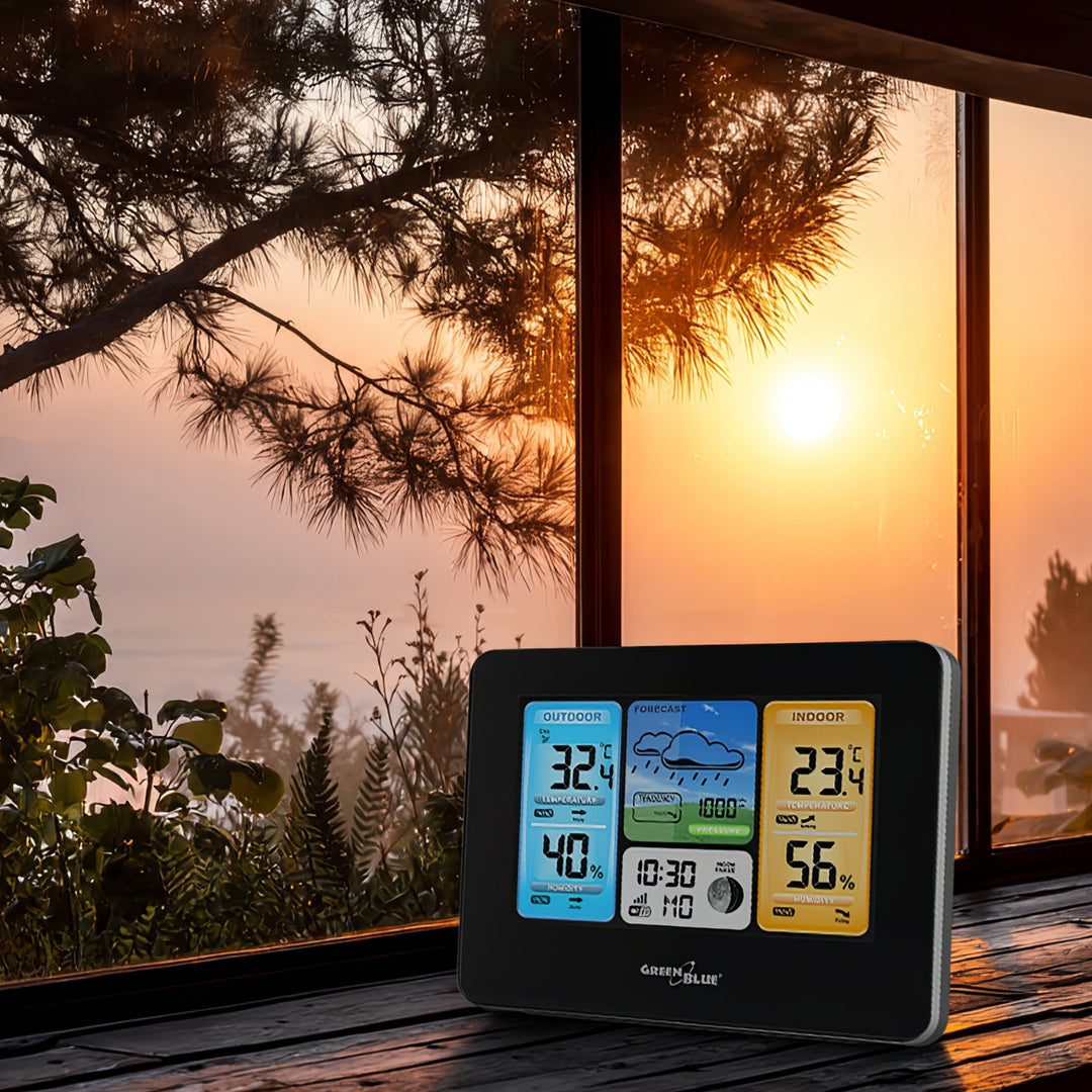 Stacja pogody bezprzewodowa GreenBlue, kolorowa, WiFi, fazy księżyca, GB522