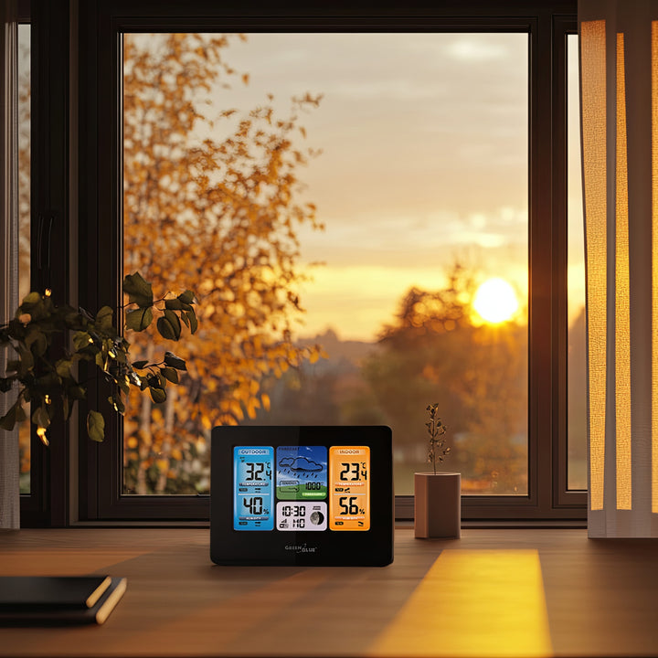 Stacja pogody bezprzewodowa GreenBlue, kolorowa, WiFi, fazy księżyca, GB522