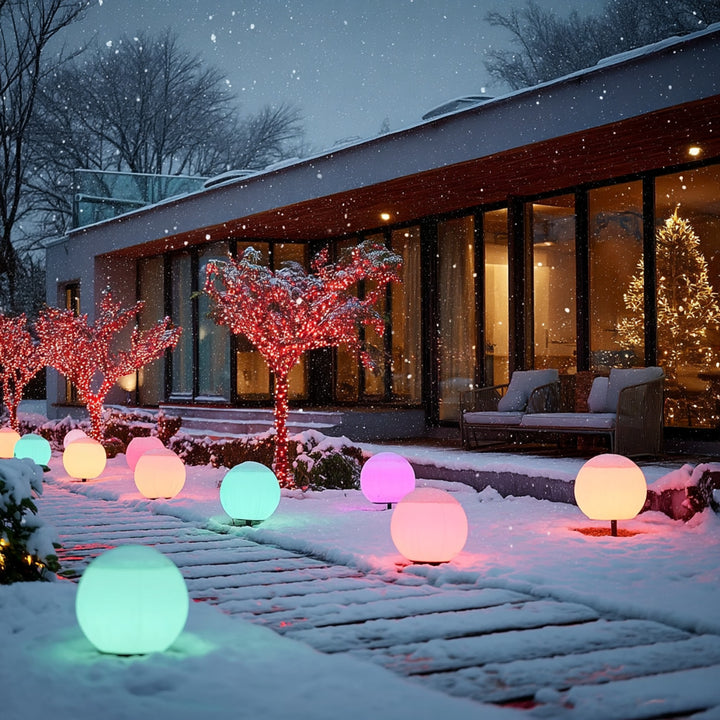 Solarna lampa wolnostojąca ogrodowa GreenBlue, kula, 15x15x48cm, kolorowy LED RGB, GB122