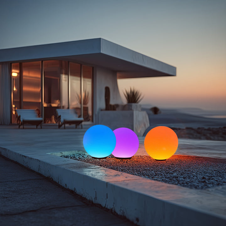 Solarna lampa GreenBlue, wolnostojąca, ogrodowa, kula 25x25x58cm, RGB LED, GB165