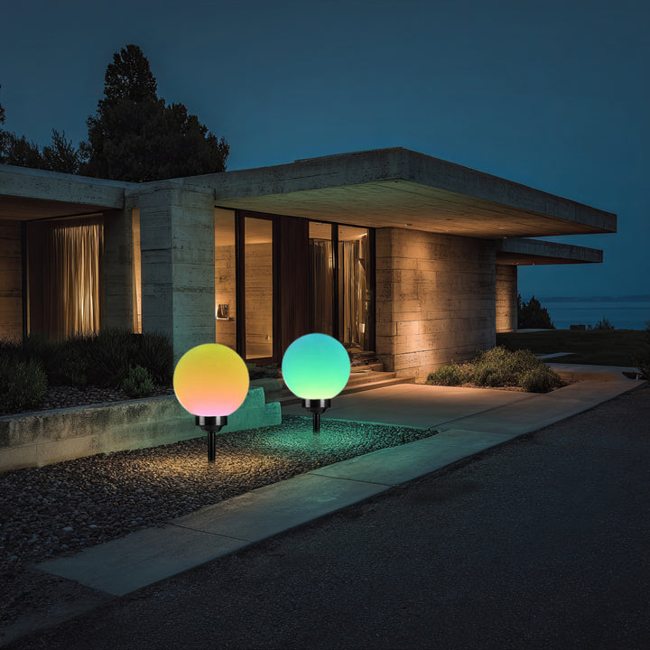 Solarna lampa wolnostojaca ogrodowa GB167 - kula 30x30x63cm, kolorowy LED