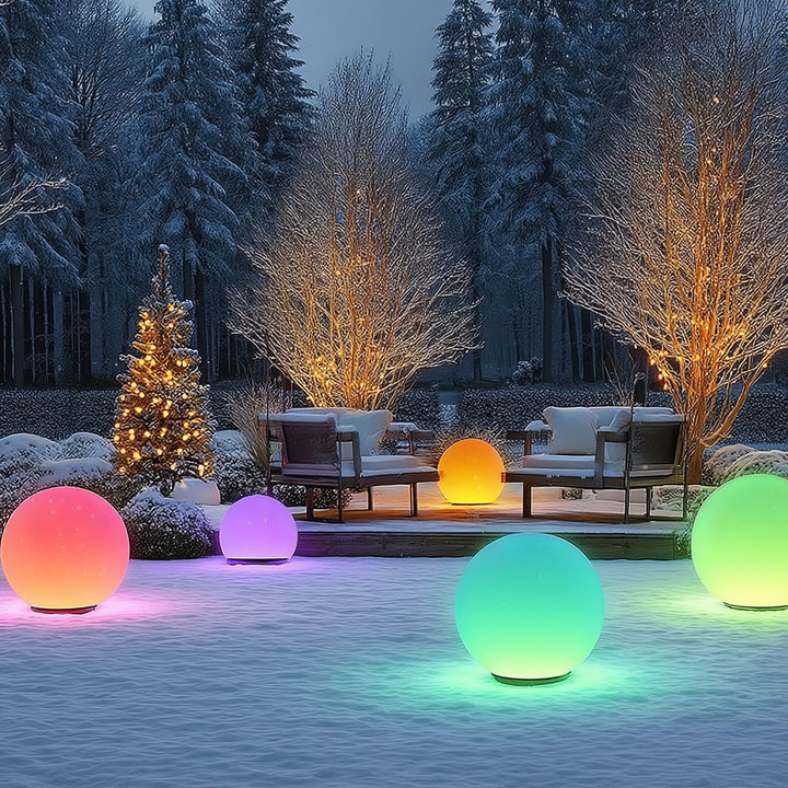 Solarna lampa wolnostojaca ogrodowa GB167 - kula 30x30x63cm, kolorowy LED