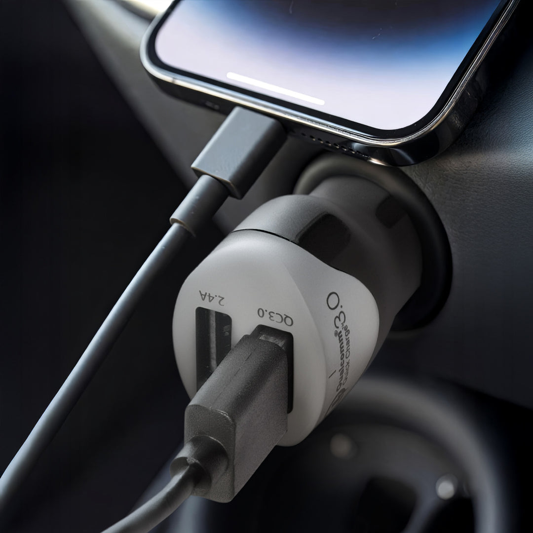 Ładowarka samochodowa max4,8A 2xUSB Maclean Energy MCE157 Qualcomm Quick Charge QC 3.0 plus kabel 1.5m Silver