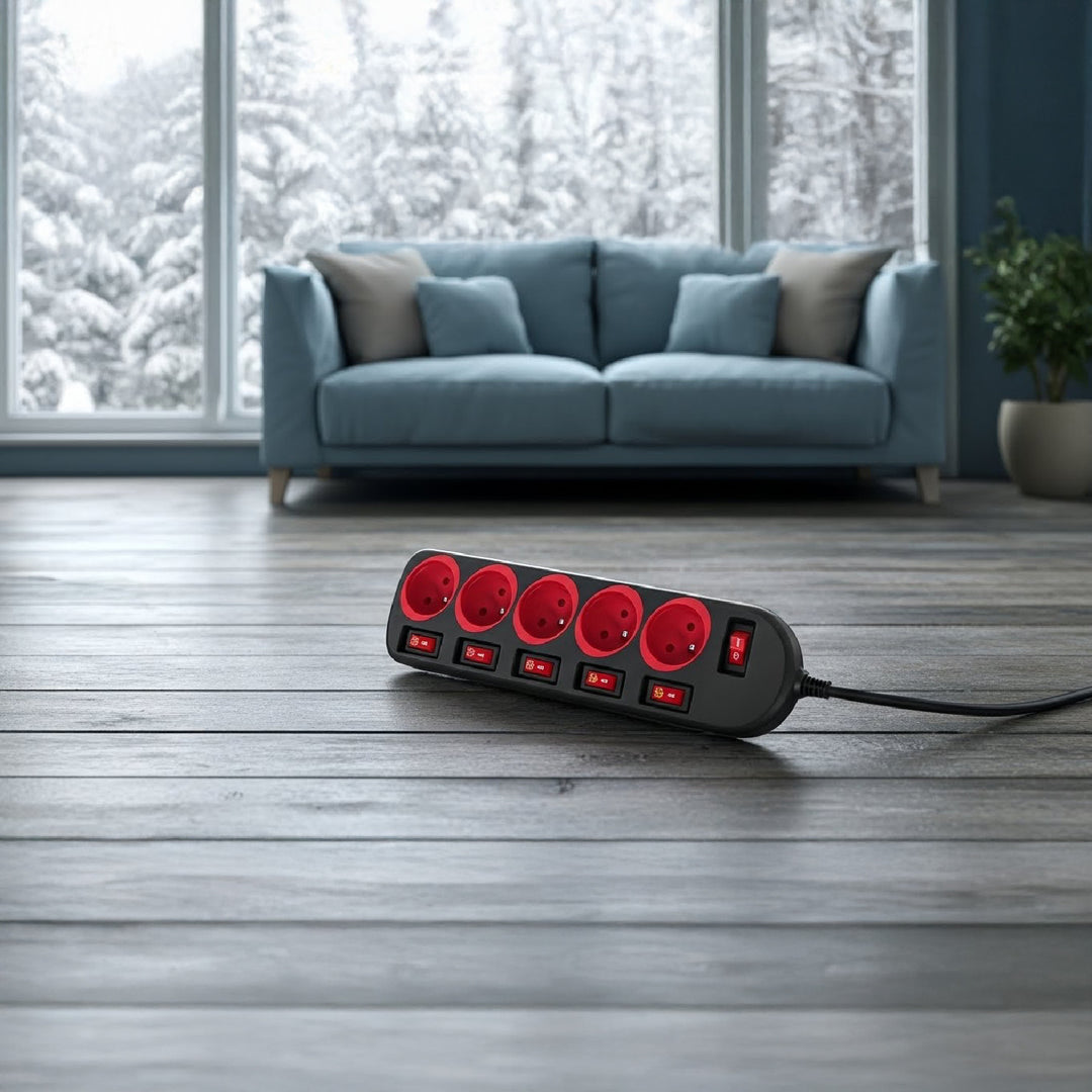 Listwa zasilająca Maclean, przedłużacz 5 gniazd, z włącznikami, 250VAC/10A, 1.5m, MCE204