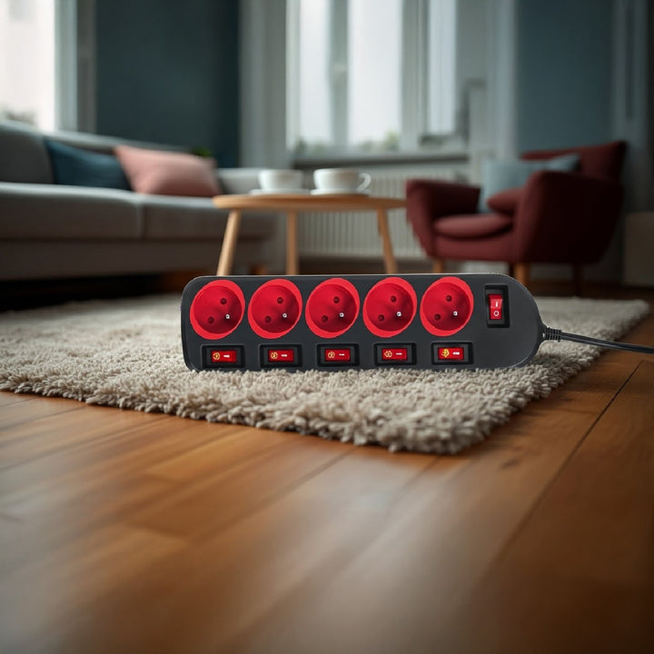 Listwa zasilająca Maclean, przedłużacz 5 gniazd, z włącznikami, 250VAC/10A, 1.5m, MCE204