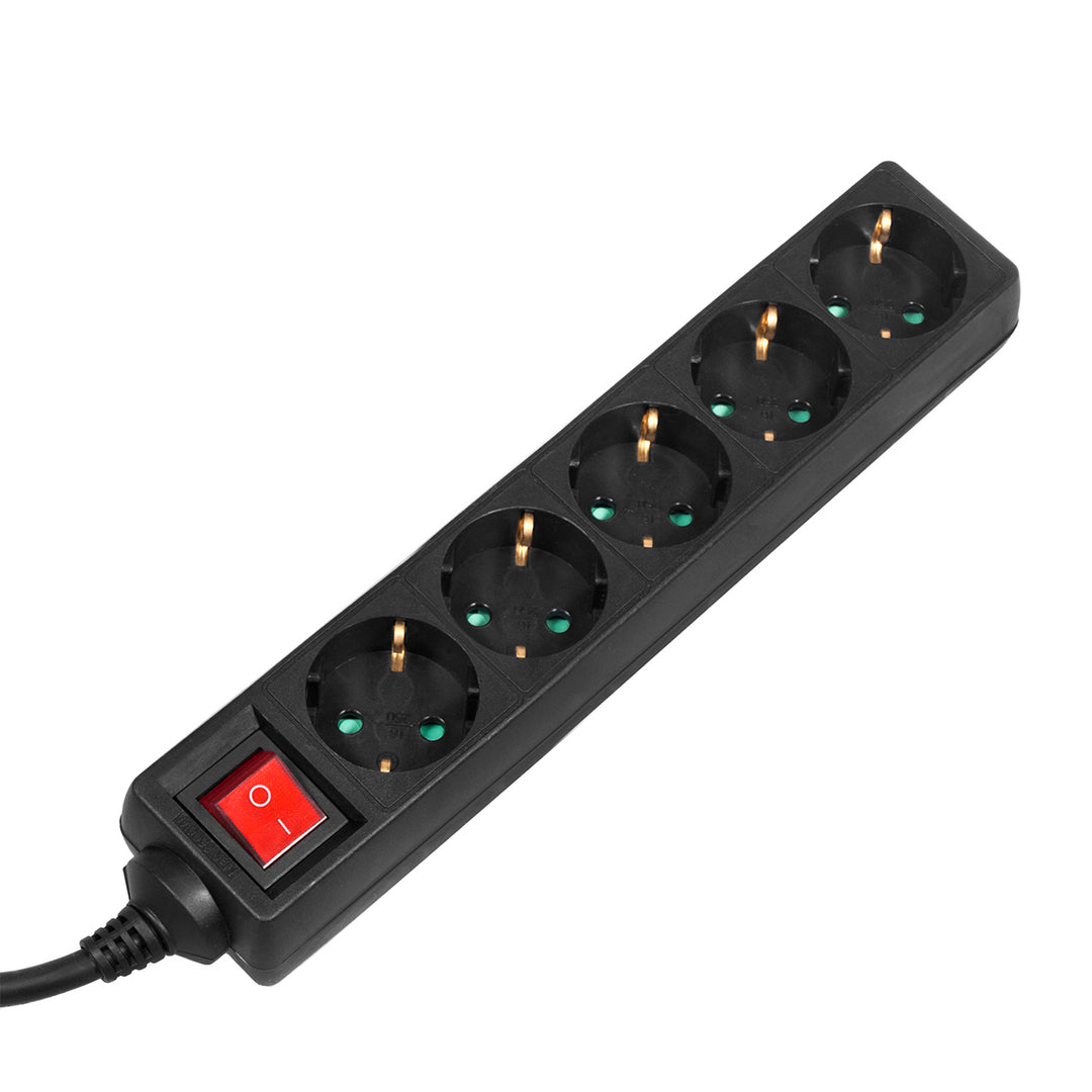 Listwa zasilająca Maclean, Przedłużacz 5 gniazd, Z wyłącznikiem, Czarny, Typ niemiecki, 3500W, 1.4m, MCE226G