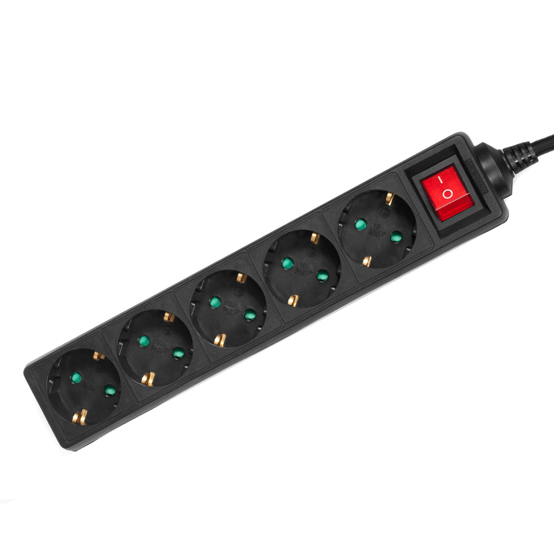 Listwa zasilająca Maclean, Przedłużacz 5 gniazd, Z wyłącznikiem, Czarny, Typ niemiecki, 3500W, 1.4m, MCE226G