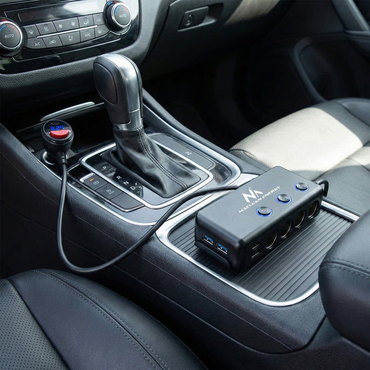 Rozdzielacz gniazda zapalniczki samochodowej, woltomierz, 3 gniazda zapalniczki, 1xQuick Charge 3.0, 3xUSB 6,8A, 1x Power Delivery 18W, Maclean MCE218, Max 120W
