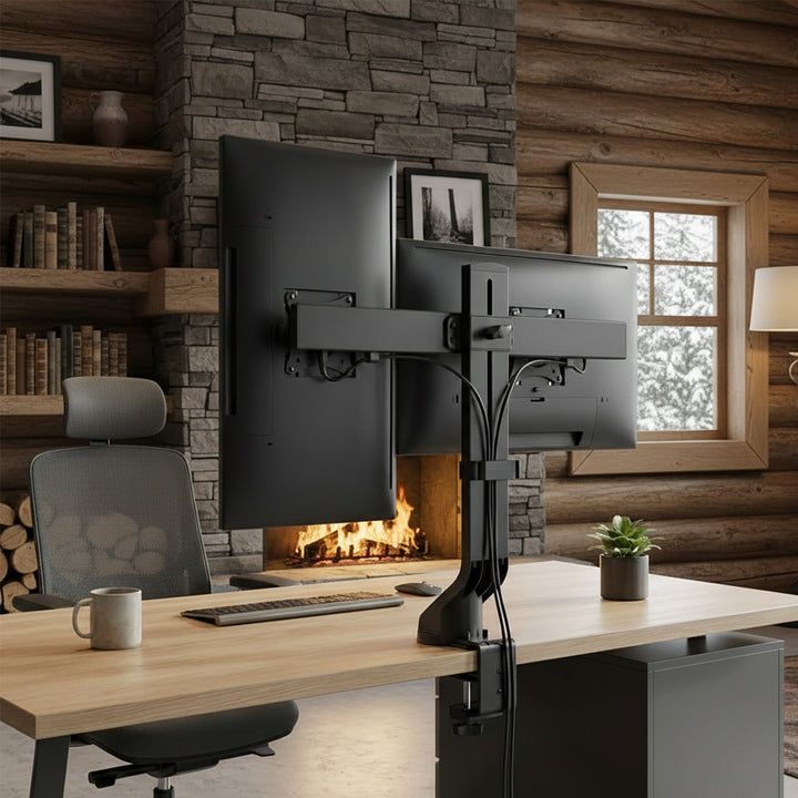 Uchwyt na dwa monitory / podwójny 17"-27" 14kg Maclean MC-854 VESA 75x75 100x100 pasuje do MC-848 i MC-849