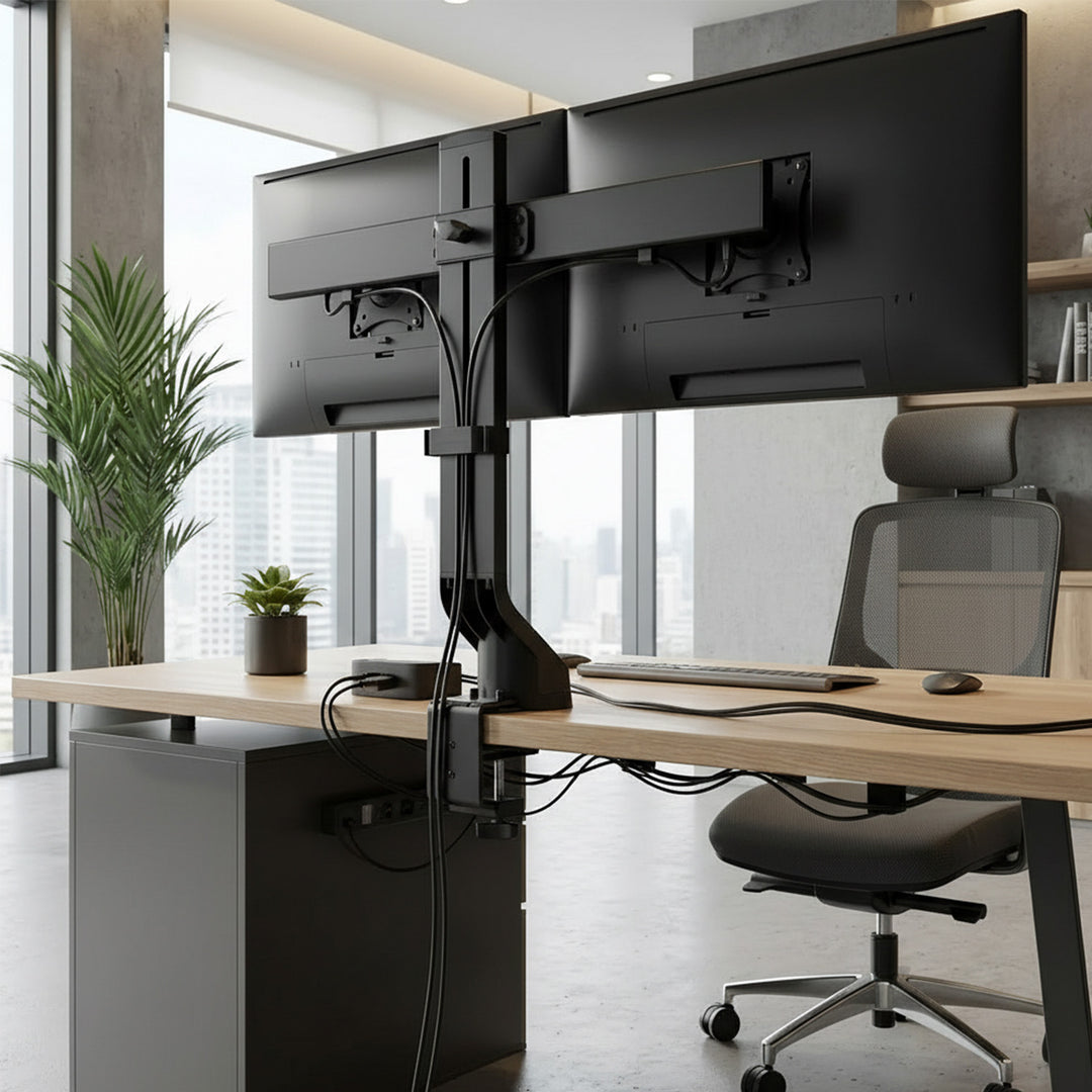 Uchwyt na dwa monitory / podwójny 17"-27" 14kg Maclean MC-854 VESA 75x75 100x100 pasuje do MC-848 i MC-849