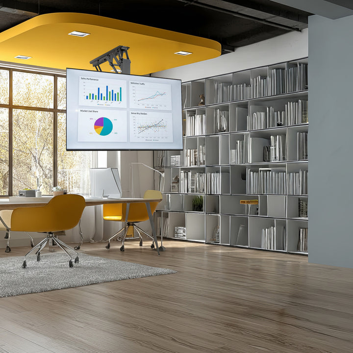 Uchwyt do TV elektryczny sufitowy, do pochyłych ścian 32"-70" 35kg max pilot Maclean MC-880 max VESA 600x411