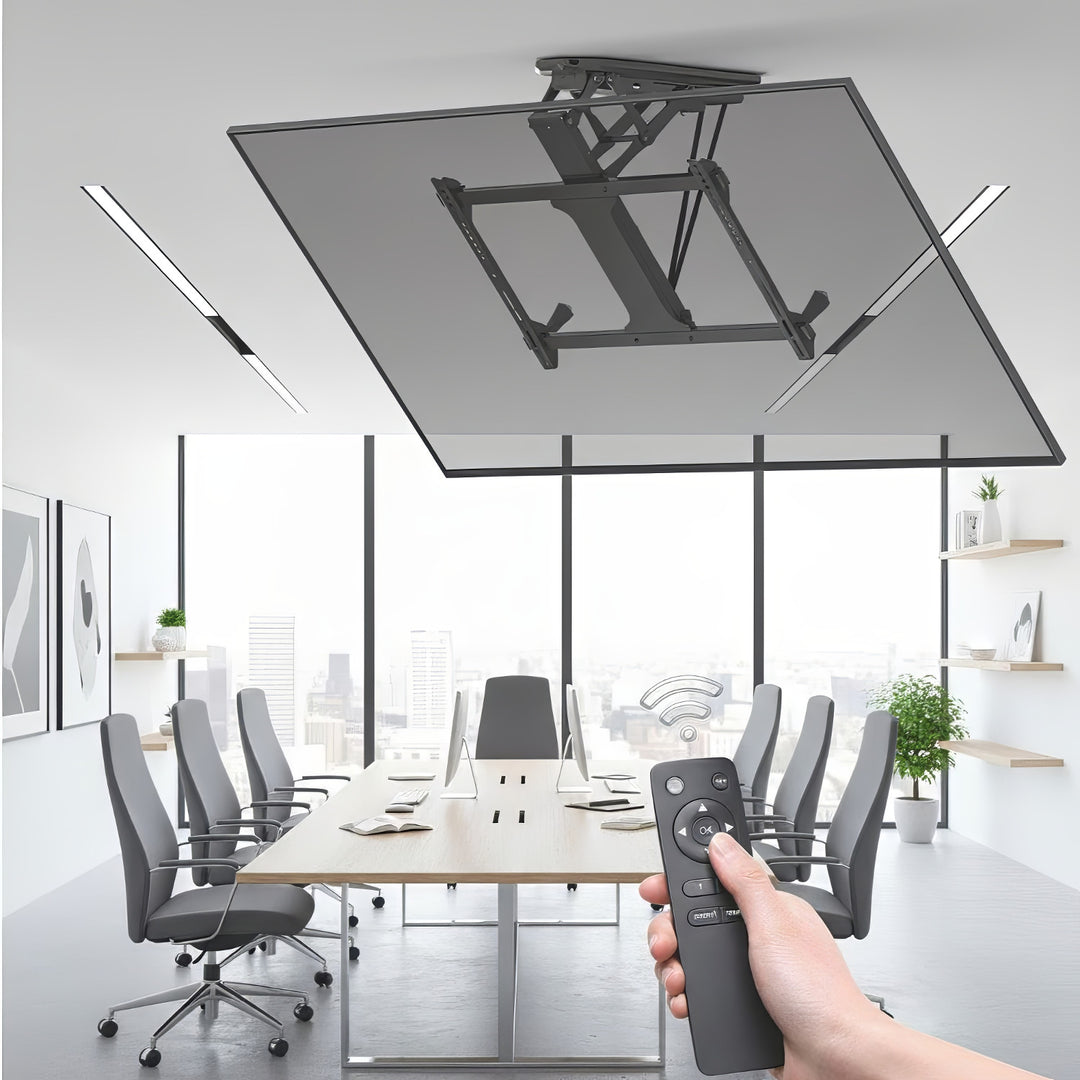 Uchwyt do TV elektryczny sufitowy, do pochyłych ścian 32"-70" 35kg max pilot Maclean MC-880 max VESA 600x411