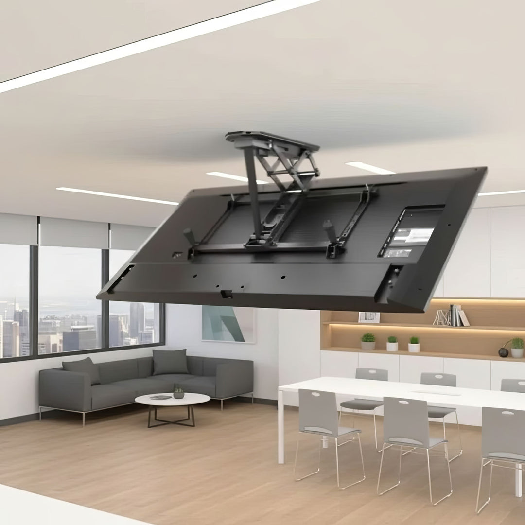 Uchwyt do TV elektryczny sufitowy, do pochyłych ścian 32"-70" 35kg max pilot Maclean MC-880 max VESA 600x411