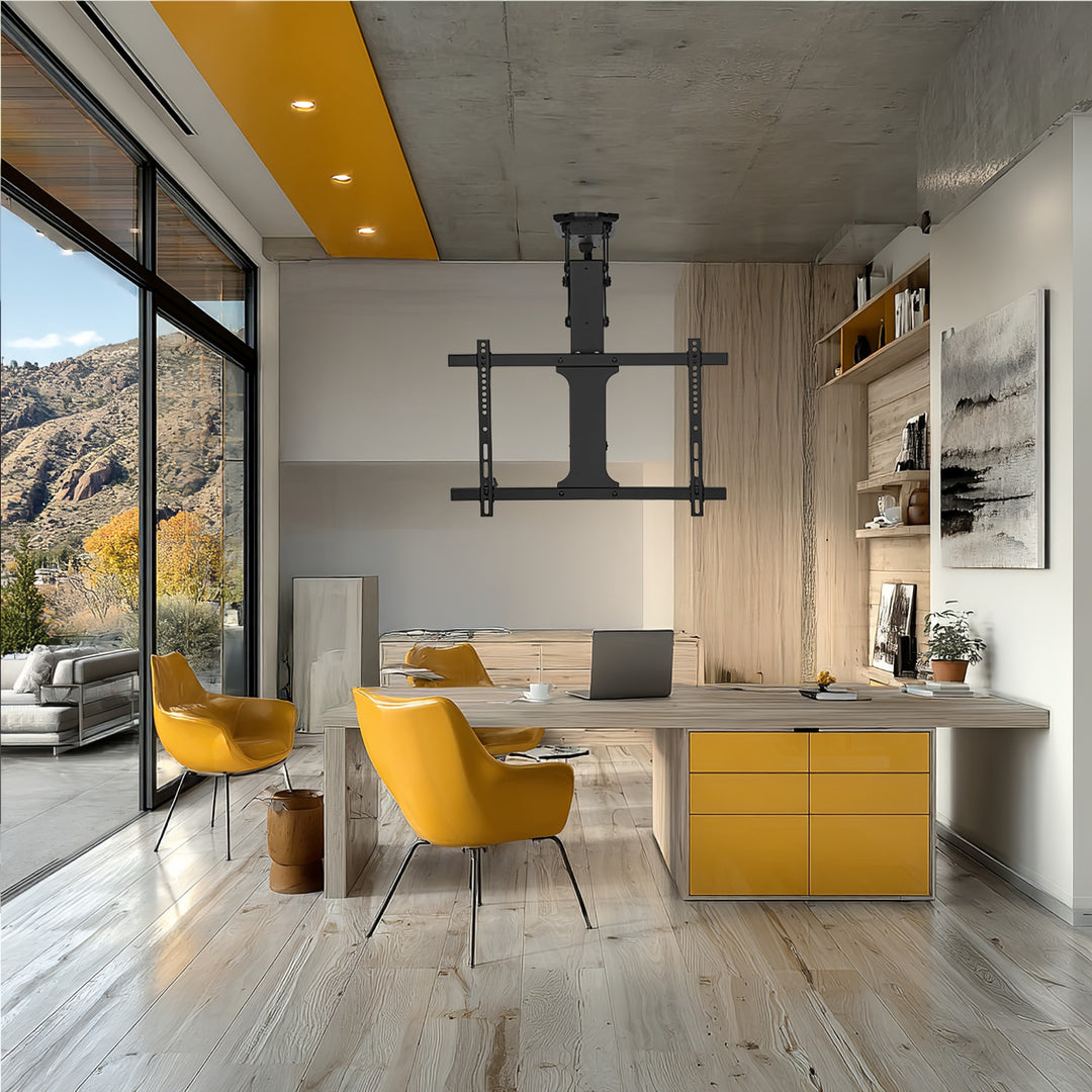 Uchwyt do TV elektryczny sufitowy, do pochyłych ścian 32"-70" 35kg max pilot Maclean MC-880 max VESA 600x411