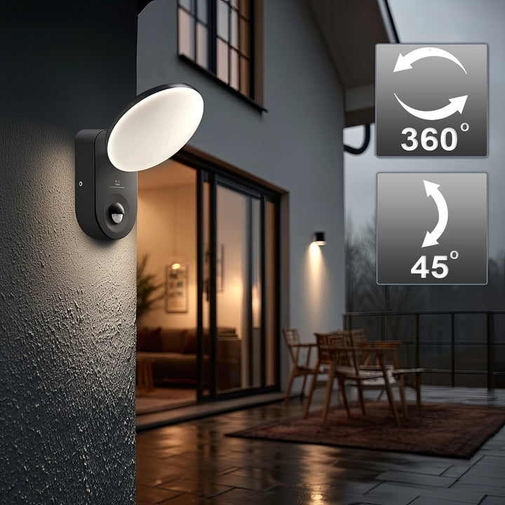 Ścienna lampa LED z czujnikiem PIR Maclean Energy MCE367 - PC+ALU, 15W (1100lm) Neutral White 4000K IP65 szara