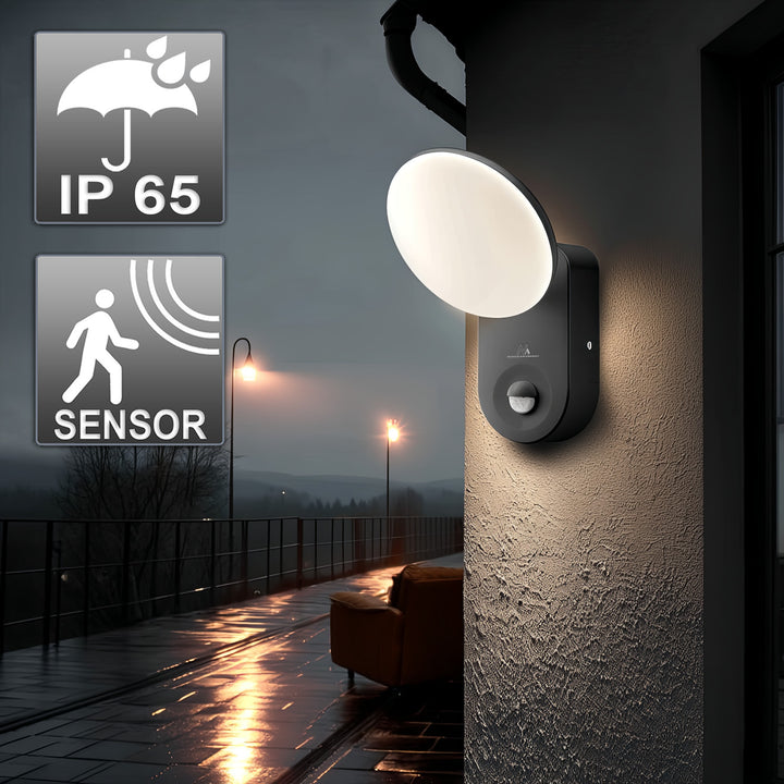 Ścienna lampa LED z czujnikiem PIR Maclean Energy MCE367 - PC+ALU, 15W (1100lm) Neutral White 4000K IP65 szara