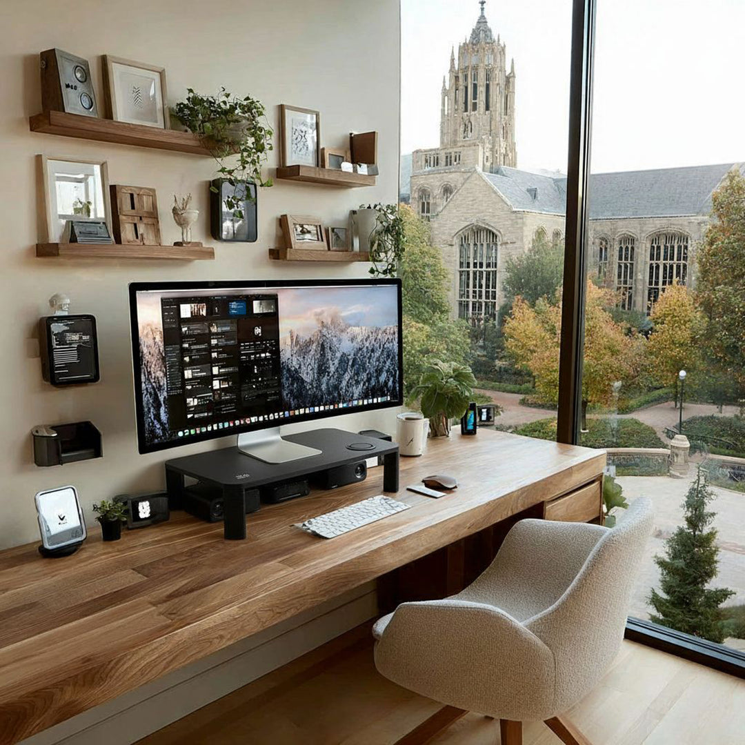 Podstawka stolik pod monitor Ergo Office, regulowana, z ładowarką bezprzewodową Qi, max 20kg, 17-32", ER-415