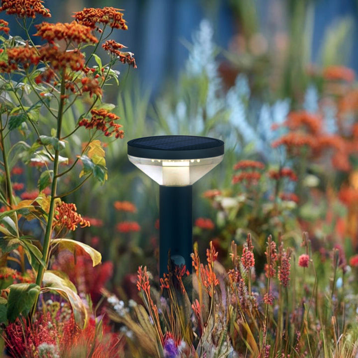 Solarna lampa LED z czujnikiem Maclean, czarna, IP44, 3 tryby świecenia, bateria Li-ion 18650 3,7V 1200 mAh, wbijana, MCE465 B