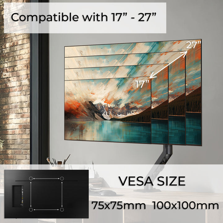 Uchwyt biurkowy do monitora uniwersalny Maclean, sprężyna gazowa 17"-27" 7kg, VESA 75x75,100x100, MC-906
