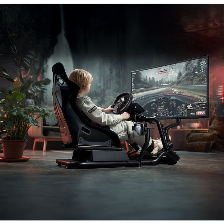 Symulator Wyścigów Kokpit 3 w 1 Fotelik do 130kg Uchwyt dźwigni zmiany biegów Stojak na kierownicę Uchwyt TV do 50" Max. Vesa 400x200 ...